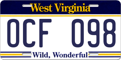 WV license plate OCF098