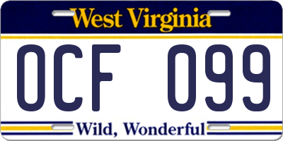 WV license plate OCF099