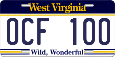 WV license plate OCF100
