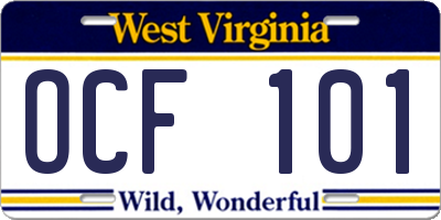 WV license plate OCF101
