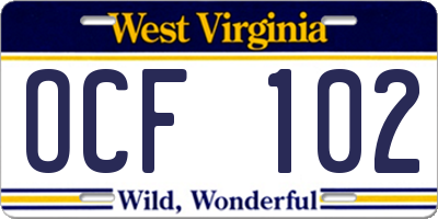 WV license plate OCF102