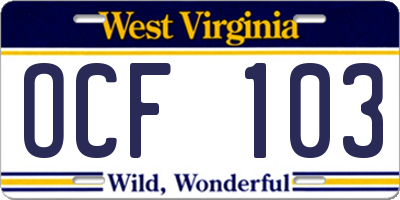 WV license plate OCF103
