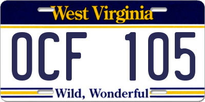 WV license plate OCF105