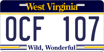 WV license plate OCF107