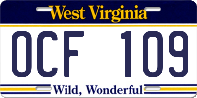 WV license plate OCF109