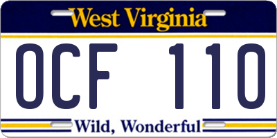 WV license plate OCF110