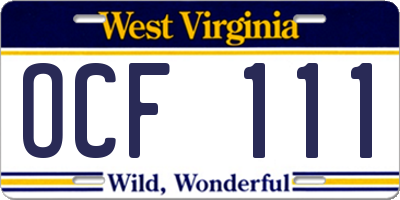 WV license plate OCF111
