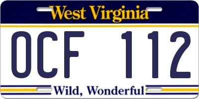 WV license plate OCF112
