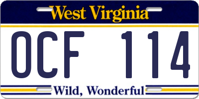 WV license plate OCF114