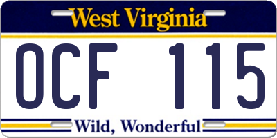 WV license plate OCF115
