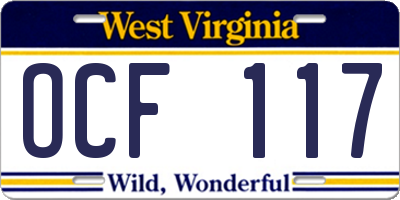 WV license plate OCF117
