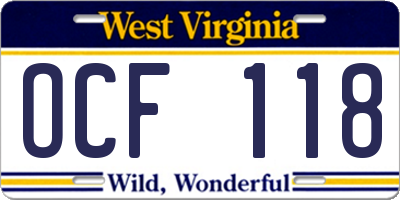 WV license plate OCF118