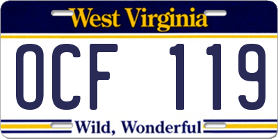 WV license plate OCF119