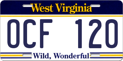 WV license plate OCF120