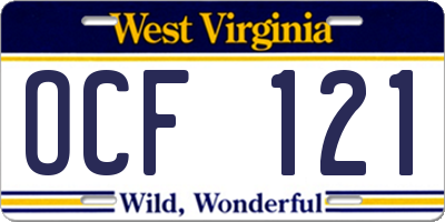 WV license plate OCF121