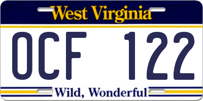 WV license plate OCF122
