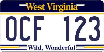 WV license plate OCF123