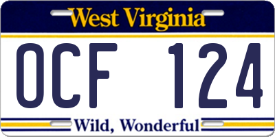 WV license plate OCF124