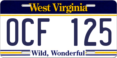 WV license plate OCF125