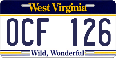WV license plate OCF126