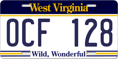 WV license plate OCF128