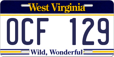 WV license plate OCF129