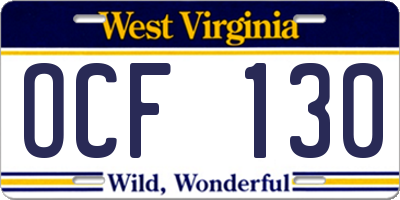 WV license plate OCF130
