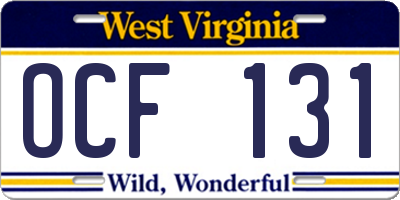 WV license plate OCF131