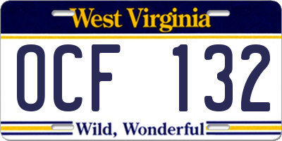 WV license plate OCF132