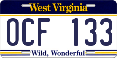 WV license plate OCF133