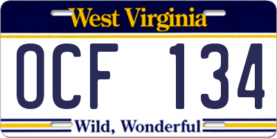 WV license plate OCF134