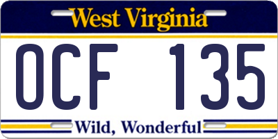 WV license plate OCF135