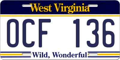 WV license plate OCF136
