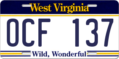 WV license plate OCF137