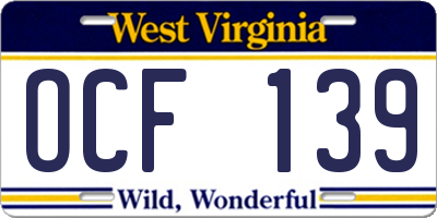 WV license plate OCF139