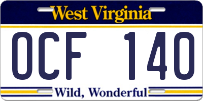 WV license plate OCF140