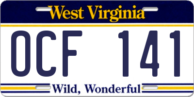 WV license plate OCF141