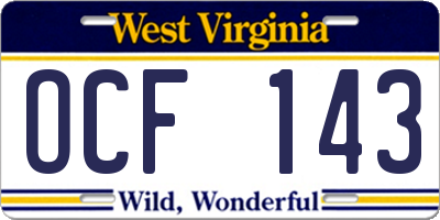 WV license plate OCF143