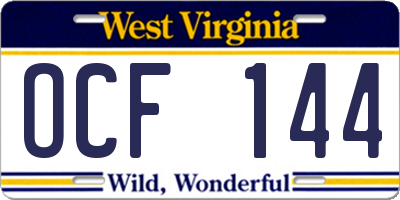 WV license plate OCF144