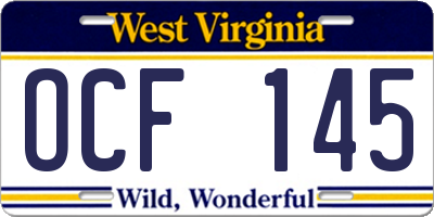 WV license plate OCF145