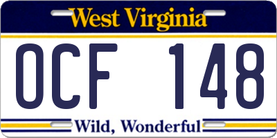 WV license plate OCF148