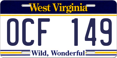WV license plate OCF149