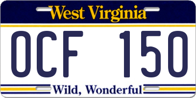 WV license plate OCF150