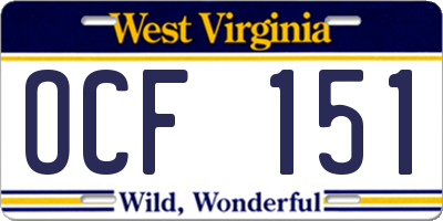 WV license plate OCF151