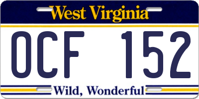 WV license plate OCF152