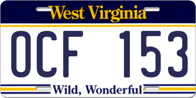 WV license plate OCF153