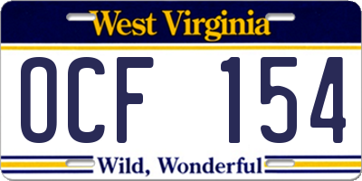 WV license plate OCF154