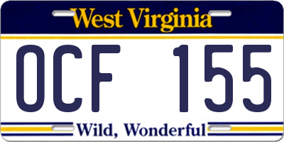 WV license plate OCF155