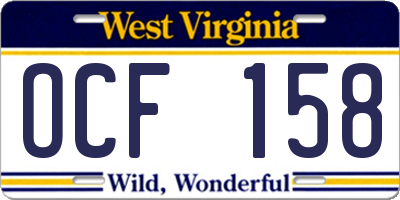 WV license plate OCF158