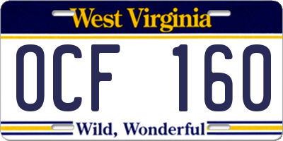 WV license plate OCF160